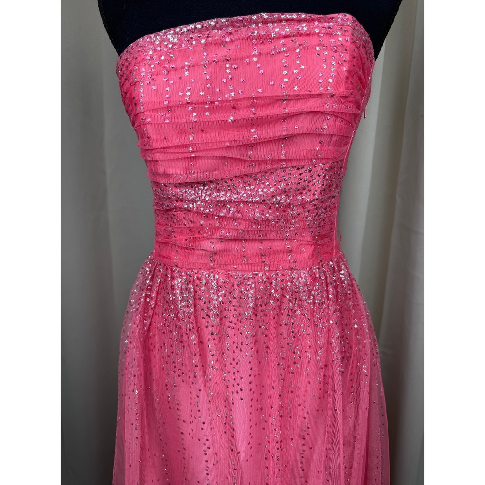 Vintage Y2K Jessica McClintock for Gunne Sax Pink Glitter Corset Prom Maxi Dress - Picture 2 of 11